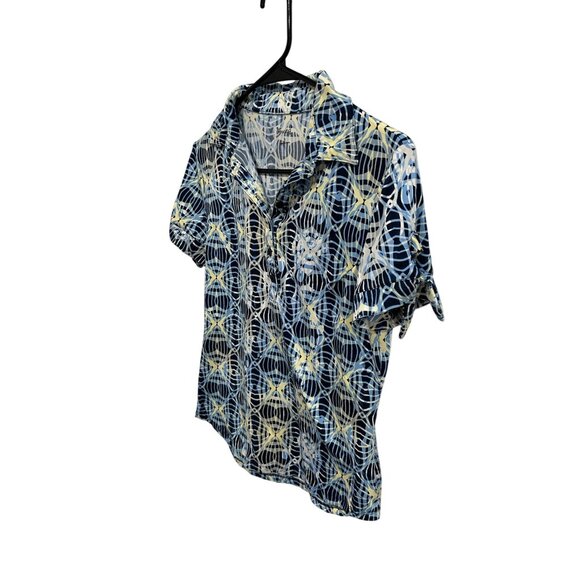 Swing Womens Blue Geometric Short Sleeve Button-Up Shirt Size S Lightweight Casu - Picture 3 of 9